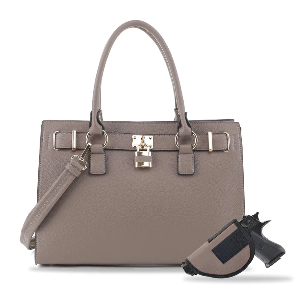 JESSIE & JAMES DINA CONCEALED CARRY LOCK AND KEY SATCHEL 10 H X 15 W X 6 D ( STONE )