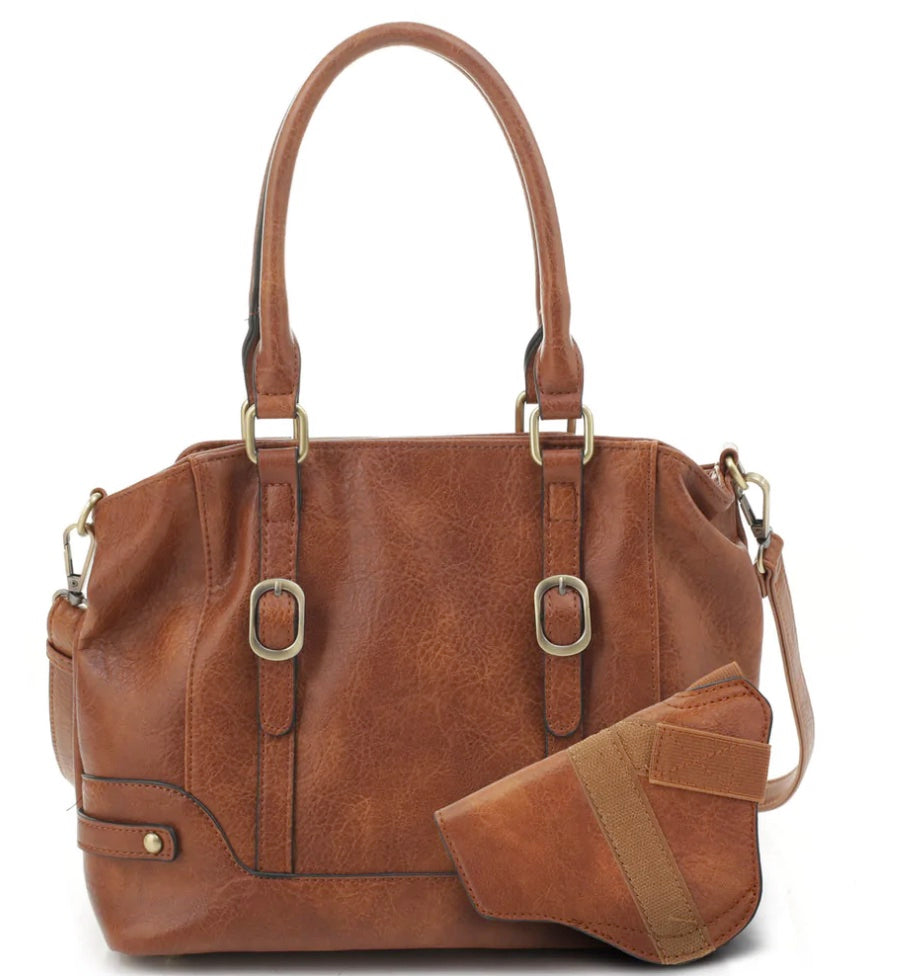 JESSIE & JAMES ELENA CONCEALED CARRY LOCK AND KEY SATCHEL 9 H X 12 W X 4.5 D ( BROWN )