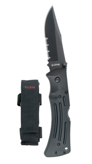 KA-BAR MULE 3.875 IN SERRATED FOLDER KNIFE CLIP POINT BLACK W POLY SHEATH