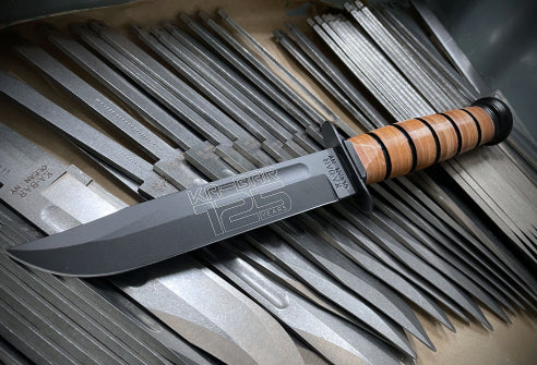 KA-BAR US ARMY 125TH ANNIVERSARY KNIFE 11.87 OAL 7 IN CLIP POINT BLADE W/ BROWN LEATHER SHEATH BOXED