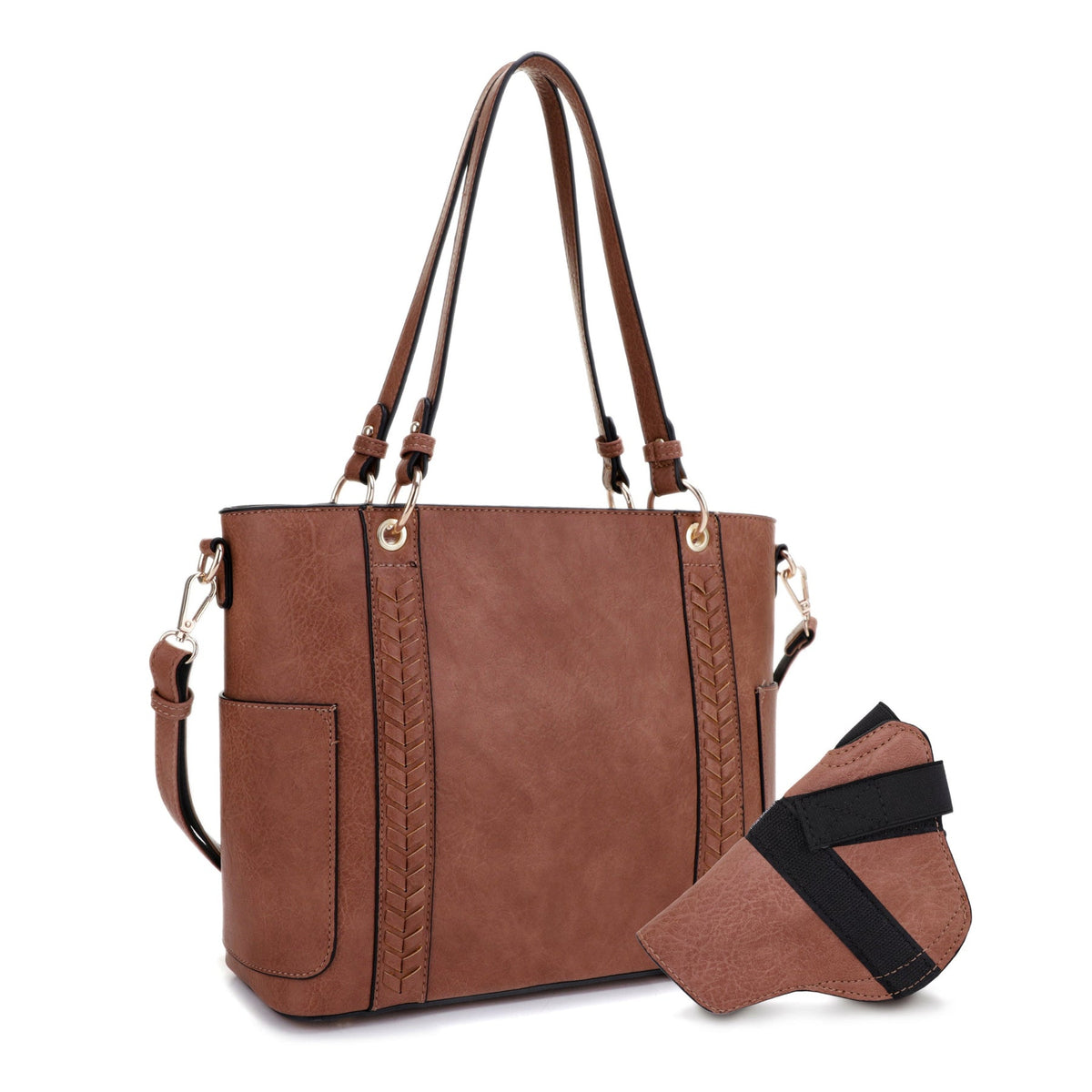 JESSIE & JAMES AUSTIN CONCEALED CARRY LOCK AND KEY TOTE BAG 10.75 H X 13 W X 5 D ( TAN  )