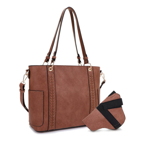 JESSIE & JAMES AUSTIN CONCEALED CARRY LOCK AND KEY TOTE BAG 10.75 H X 13 W X 5 D ( TAN  )