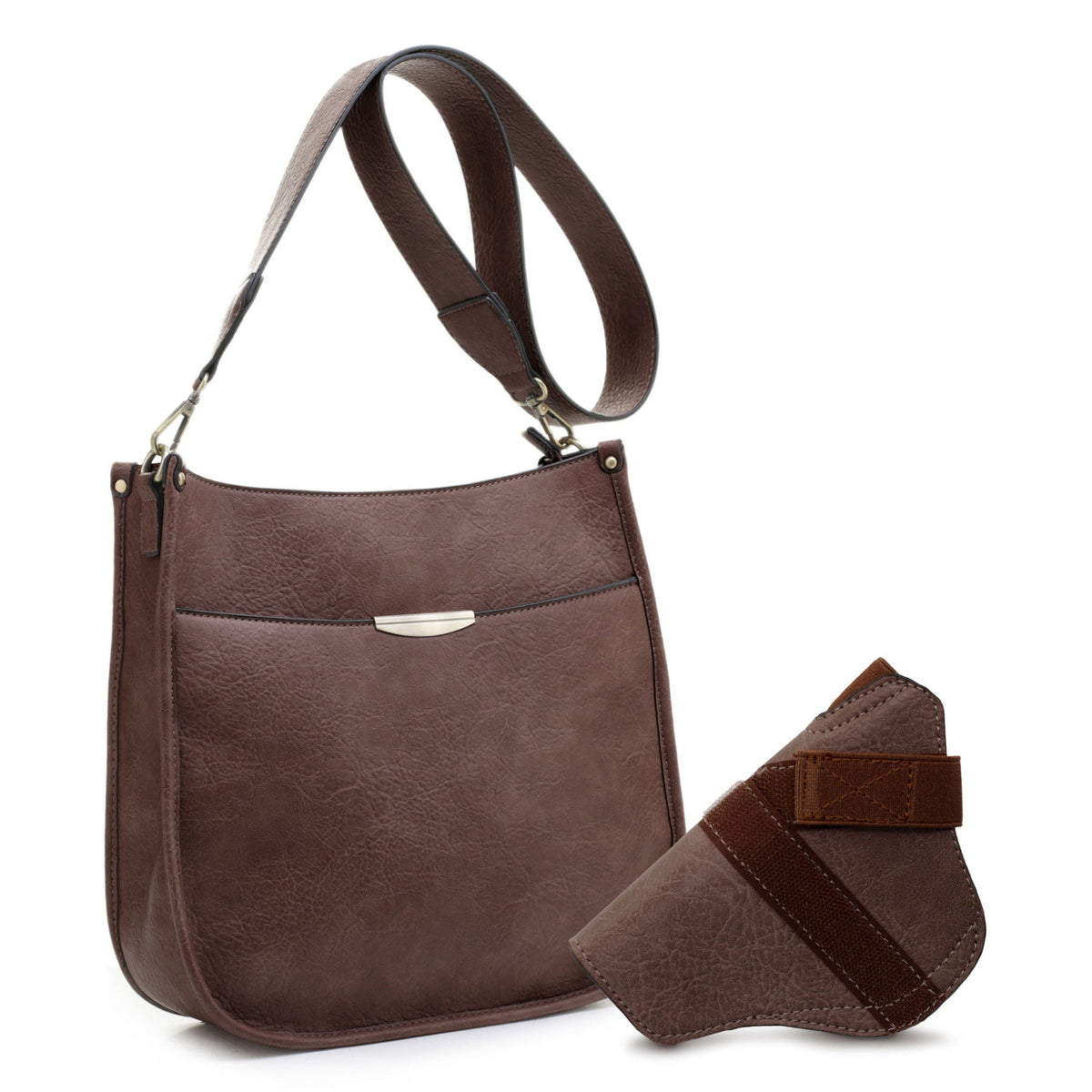 JESSIE & JAMES AVA CONCEALED CARRY LOCK AND KEY CROSSBODY HANDBAG 11 H X 11.5 W X 2.75 D ( BROWN )