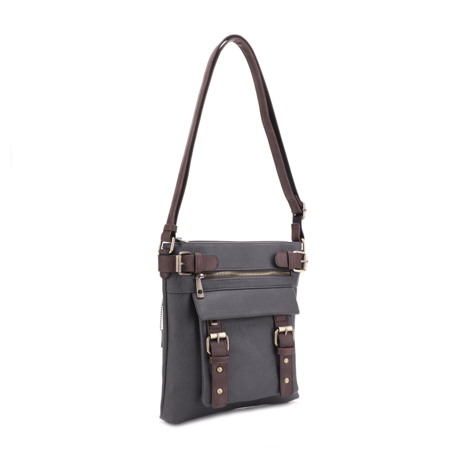 JESSIE & JAMES HANNAH CONCEALED CARRY LOCK AND KEY CROSSBODY HANDBAG 11 H X 9 W X 1.5 D ( GREY )