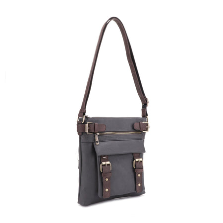 JESSIE & JAMES HANNAH CONCEALED CARRY LOCK AND KEY CROSSBODY HANDBAG 11 H X 9 W X 1.5 D ( GREY )