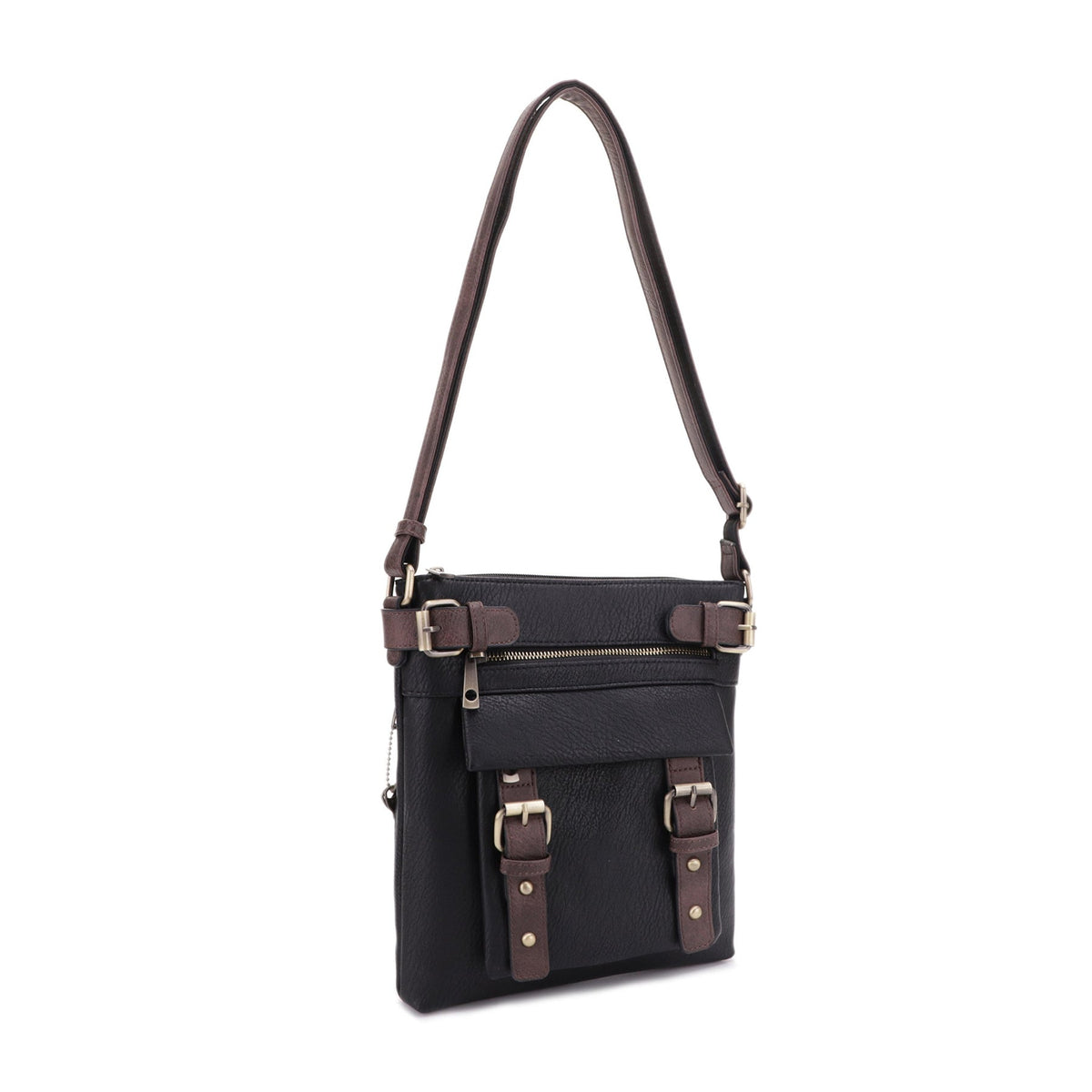 JESSIE & JAMES HANNAH CONCEALED CARRY LOCK AND KEY CROSSBODY HANDBAG 11 H X 9 W X 1.5 D ( BLACK )