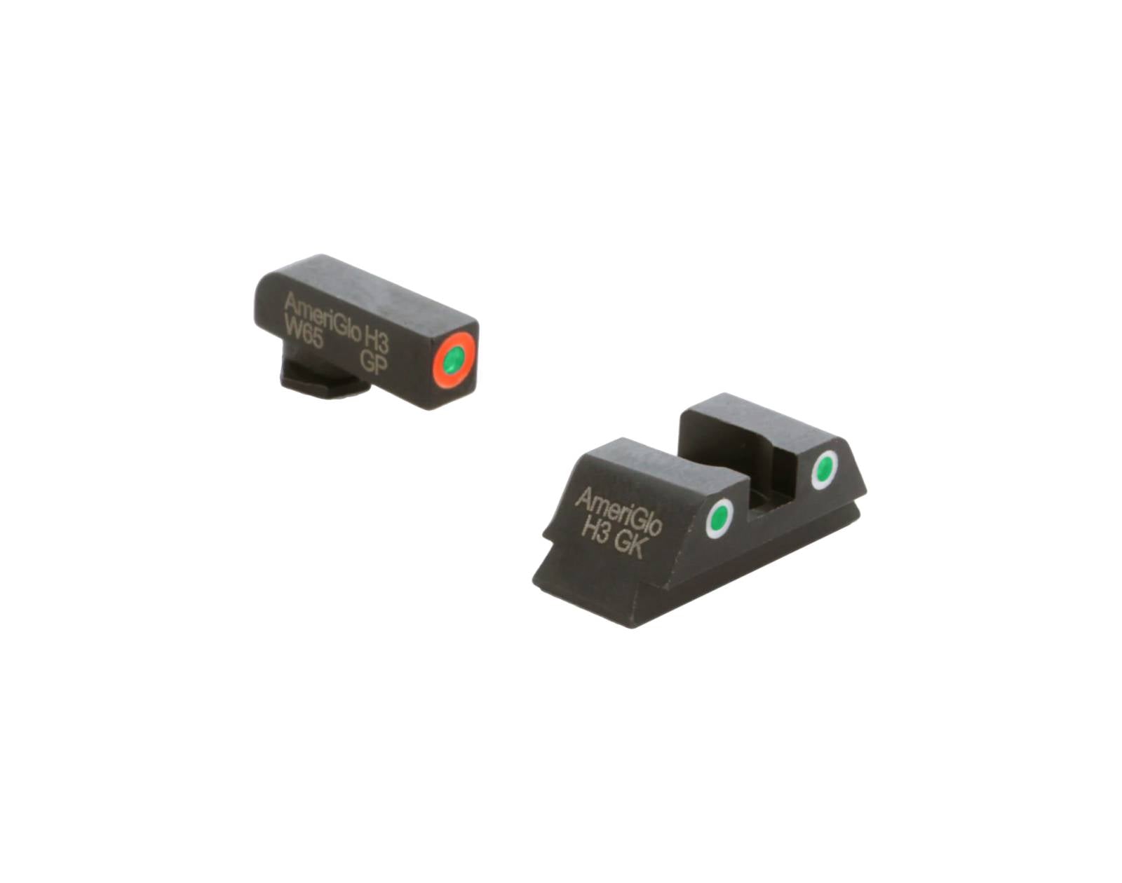 AMERIGLO SIGHT SET GLOCK 42 PROGLO ORANGE FRONT PRO REAR GREEN WHITE OUTLINE