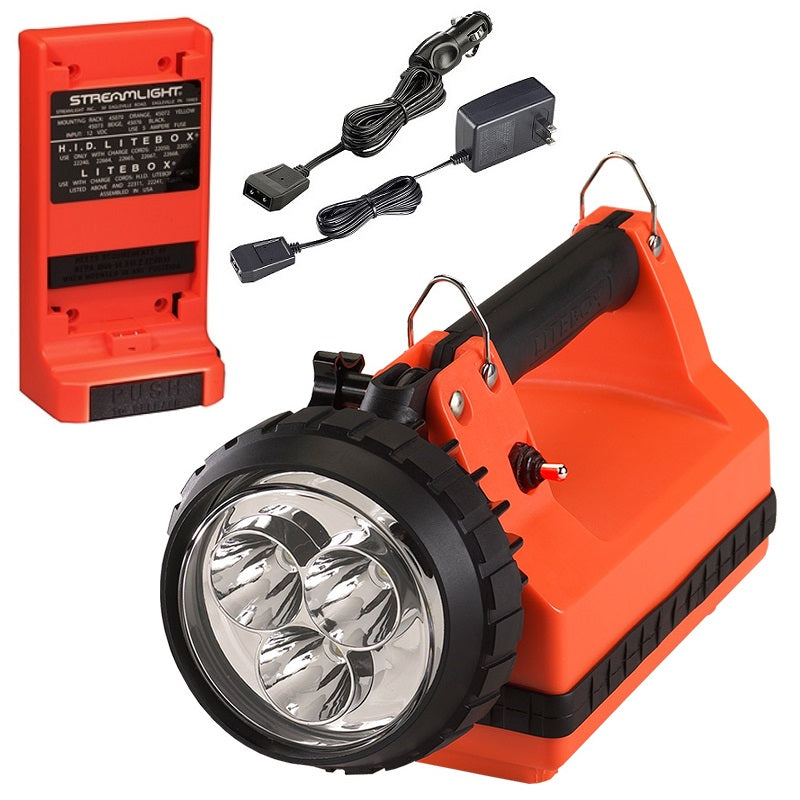 STREAMLIGHT E-SPOT FIREBOX STD SYSTM  120V AC/12V DC CHARGE CORDS SHOULDER STRAP  MNTING RACK ORANGE