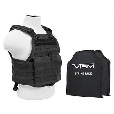 NCSTAR PLATE CARRIER VEST BLACK W/ 2 10"X12" SHOOTERS CUT SOFT BALLISTIC PANELS
