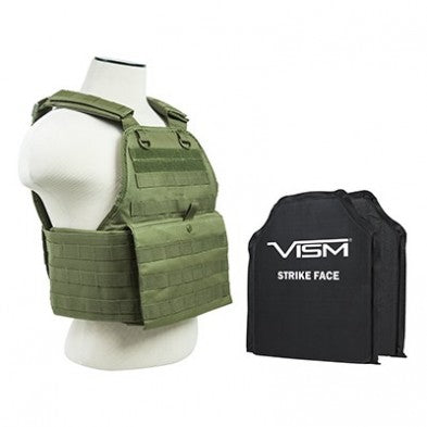 NCSTAR PLATE CARRIER VEST OD GREEN W/ 2 10"X12" SHOOTERS CUT SOFT BALLISTIC PANELS