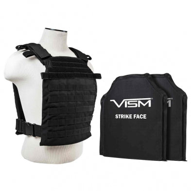 NCSTAR FAST  PLATE CARRIER VEST BLACK W 2 11X14 SHOOTER CUT SOFT PE BALLISTIC PANELS XL-3XL