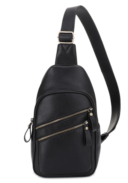JESSIE & JAMES JEANNIE CONCEALED CARRY 2 POCKET SLING BAG 12.5 H X 7.5 W X 3.5 D ( BLACK )