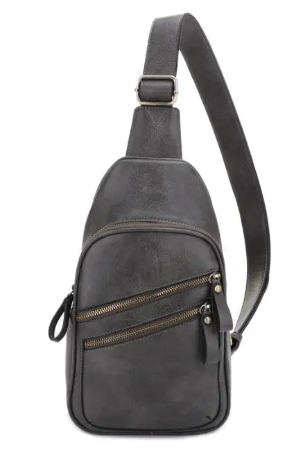 JESSIE & JAMES JEANNIE CONCEALED CARRY 2 POCKET SLING BAG 12.5 H X 7.5 W X 3.5 D ( DK GRAY )