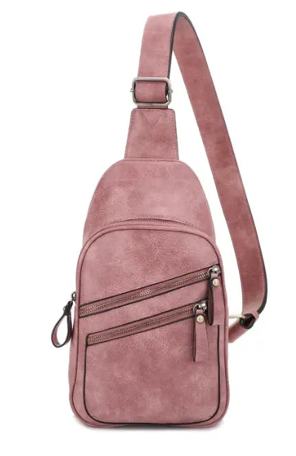 JESSIE & JAMES JEANNIE CONCEALED CARRY 2 POCKET SLING BAG 12.5 H X 7.5 W X 3.5 D ( MAUVE  )