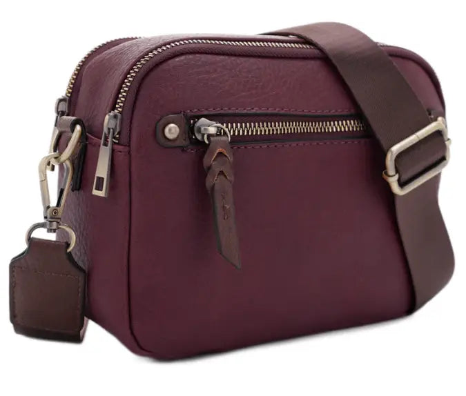 JESSIE & JAMES BEVERLY CONCEALED CARRY CROSS BODY CAMERA BAG 8.75 L X 6.5 H  X 3 W ( WINE )