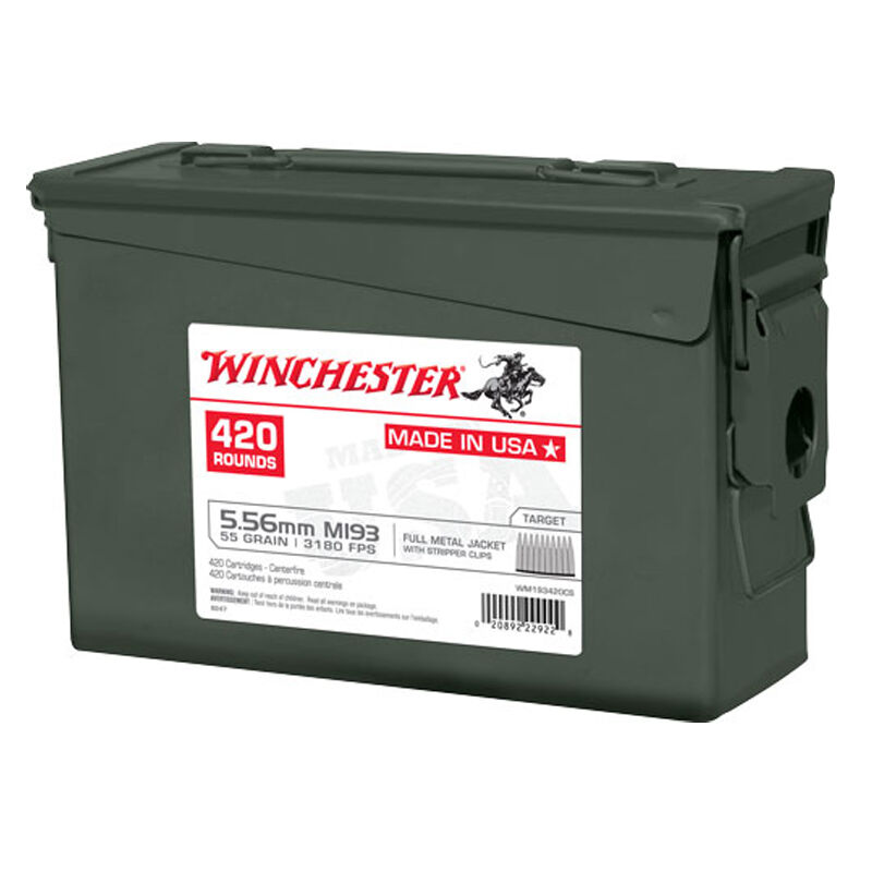 Winchester 5.56x45mm NATO USA M193 Ammo Can Stripper Clips 55gr FMJ Ammo