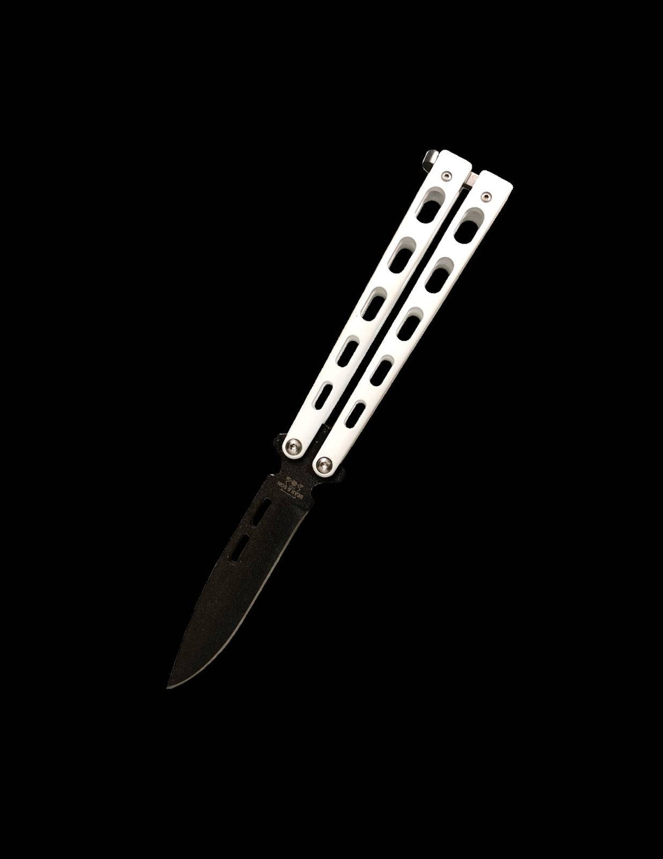 BEAR & SONS 5" WHITE BTTRFLY 1095 PWDR CT SPEAR PT BLD