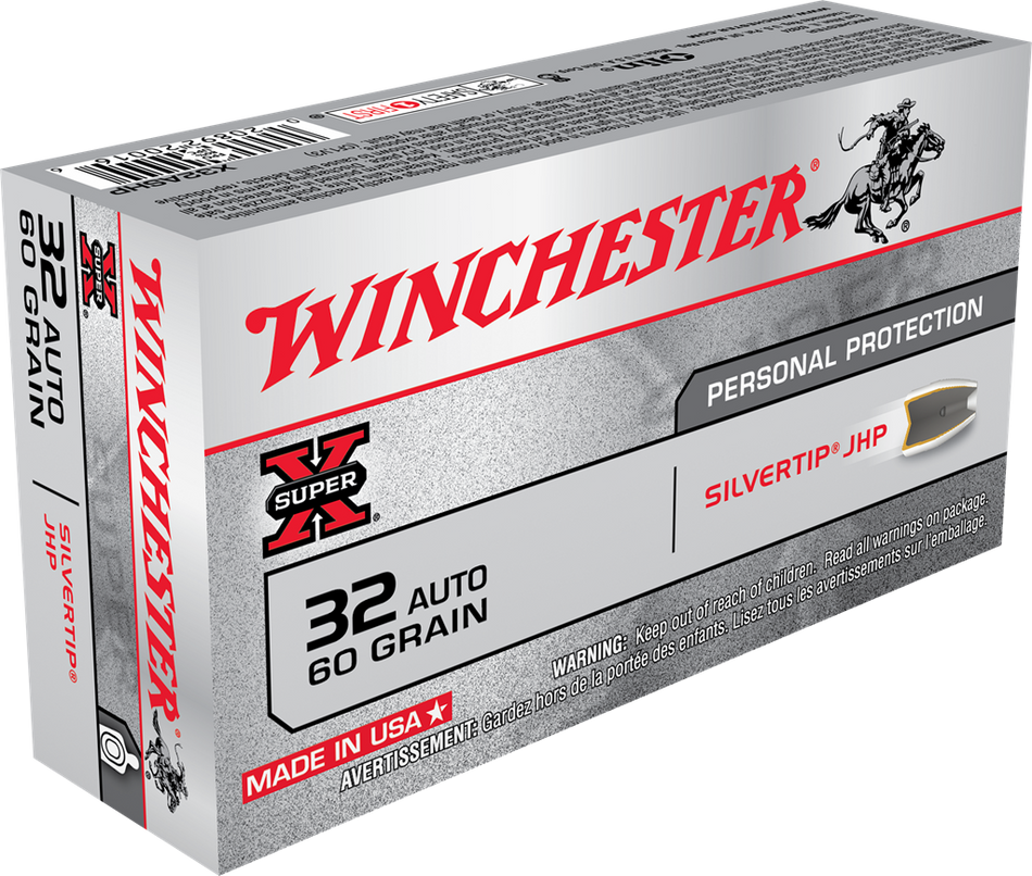 Winchester .32 ACP SUPER X Centerfire Pistol Personal Defense 60gr JHP Ammo