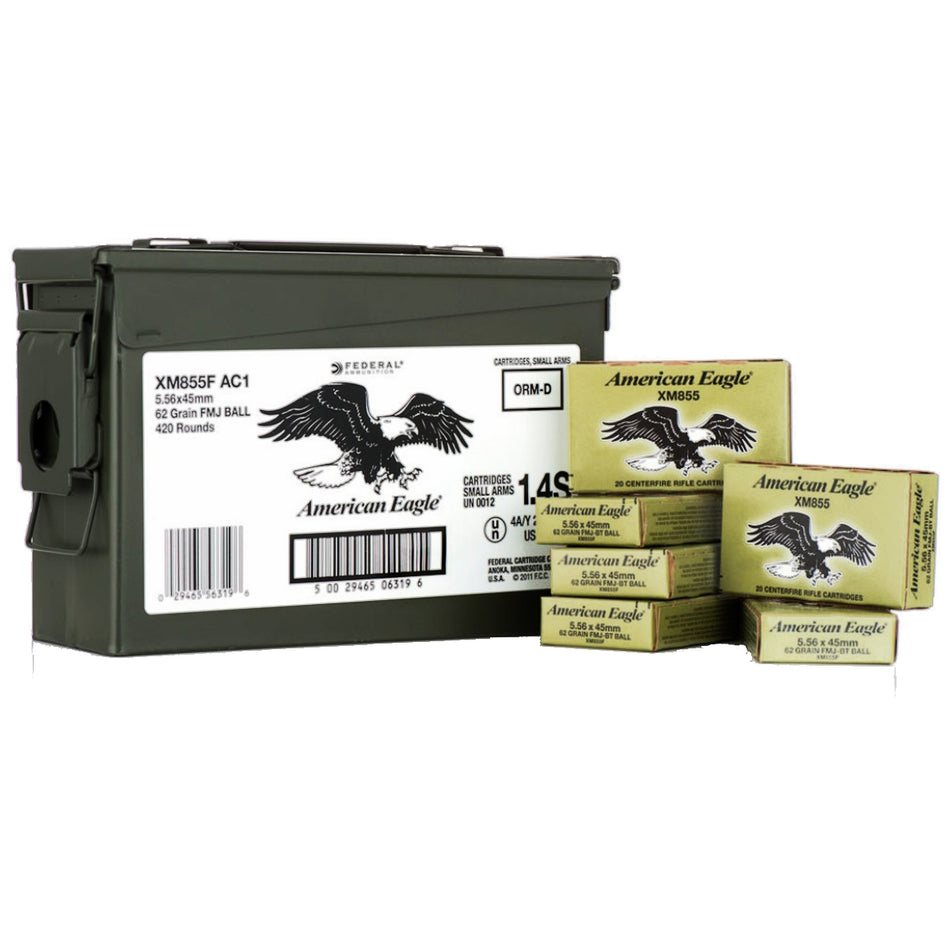 Federal 5.56x45mm NATO AMERICAN EAGLE 62gr FMJ Ammo