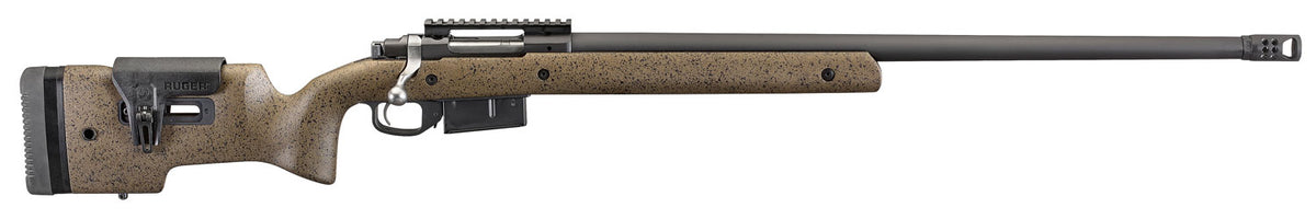 RUGER HAWKEYE LR TRGT 300WM 26" MT BLK THRDED BBL, SPECK BLK/BRN LAM STOCK, 5RD DETACH MAG