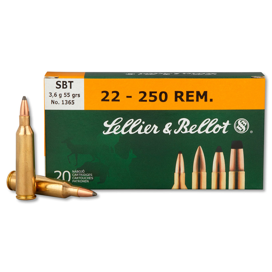 Sellier and Bellot .22-250 Remington GameKing Spitzer Boat Tail 55gr JSP Ammo
