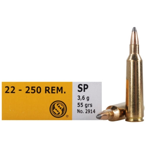 Sellier and Bellot .22-250 Remington SB10A 55gr JSP Ammo