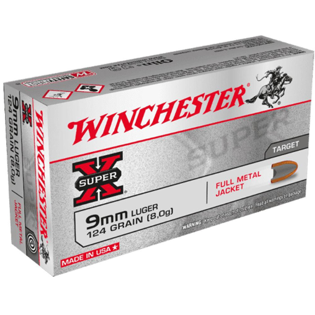 Winchester 9mm Luger / Parabellum Super X 124gr FMJ Ammo