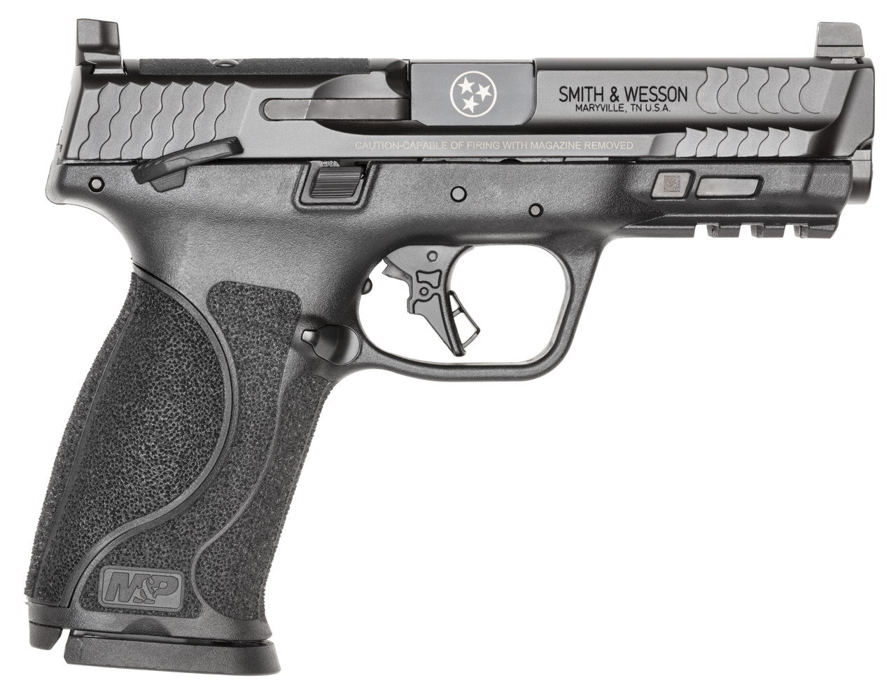 dSMITH & WESSON M&P 9 M2.0 9MM 4.25" M.S. O.R. 2-17RD BLK TN LOGO ENGRAVED