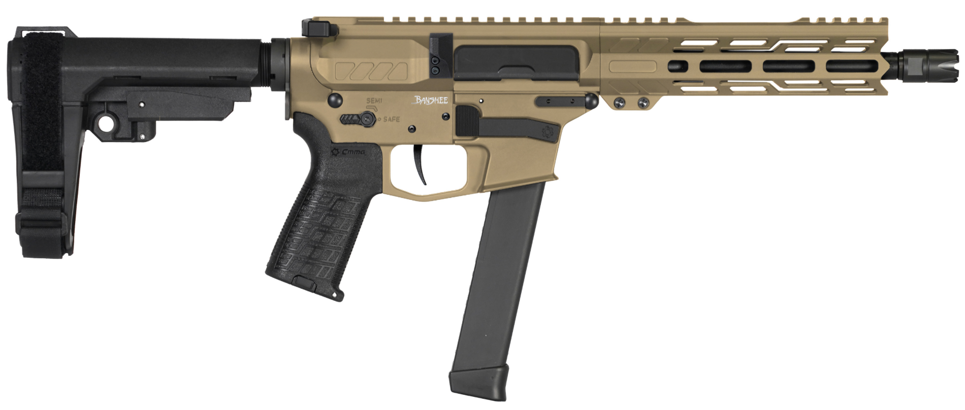 CMMG PISTOL, BANSHEE, MKGS, 9MM, 8", COYOTE TAN W/ADJ RIP BRACE