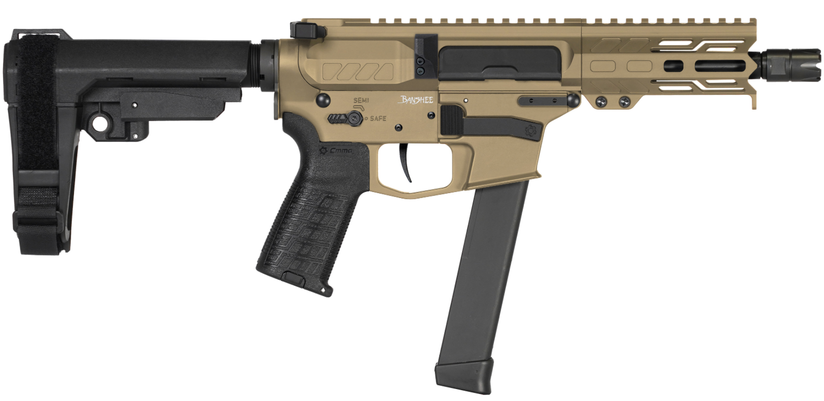 CMMG PISTOL, BANSHEE, MKGS, 9MM, 5", COYOTE TAN W/ADJ RIP BRACE