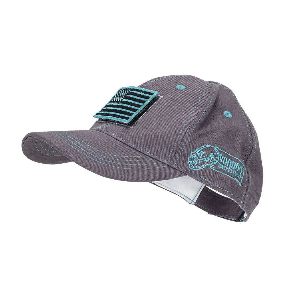 VOODOO TACTICAL CLASSIC CAP WITH REMOVABLE FLAG PATCH (GRAY/TEAL STITCHING)