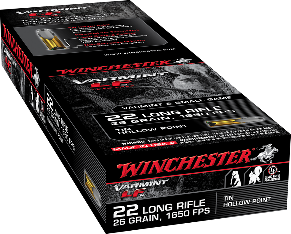 Winchester .22 Long Rifle VARMINT LF Lead Free Hunting 26gr JHP Ammo