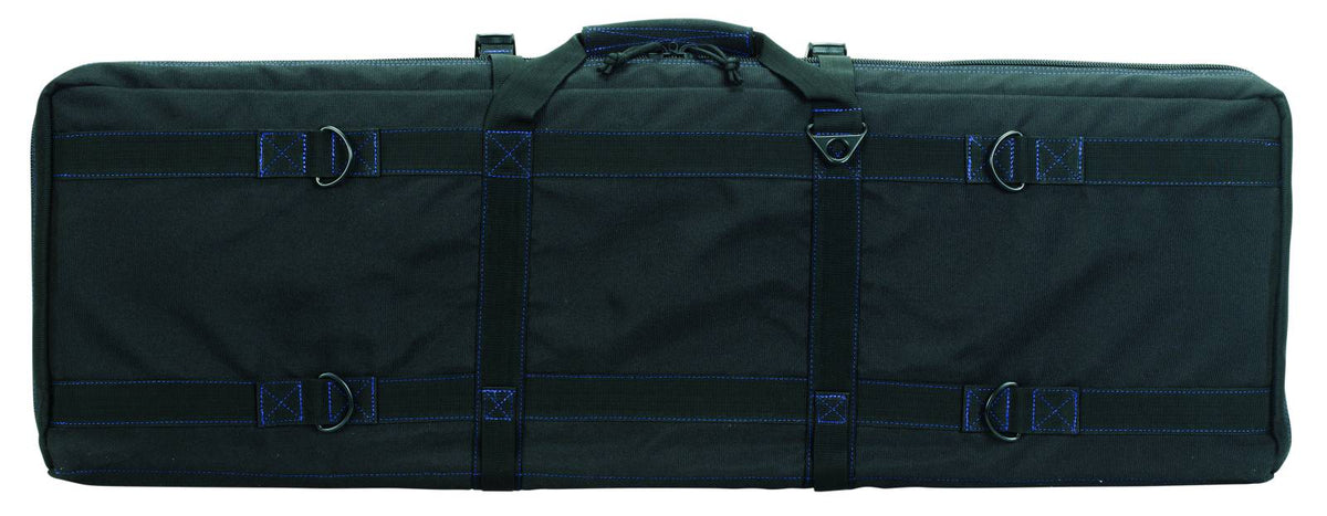 VOODOO TACTICAL 36" PADDED WEAPONS CASE WITH DIE CUT MOLLE(BLACK WITH BLUE)