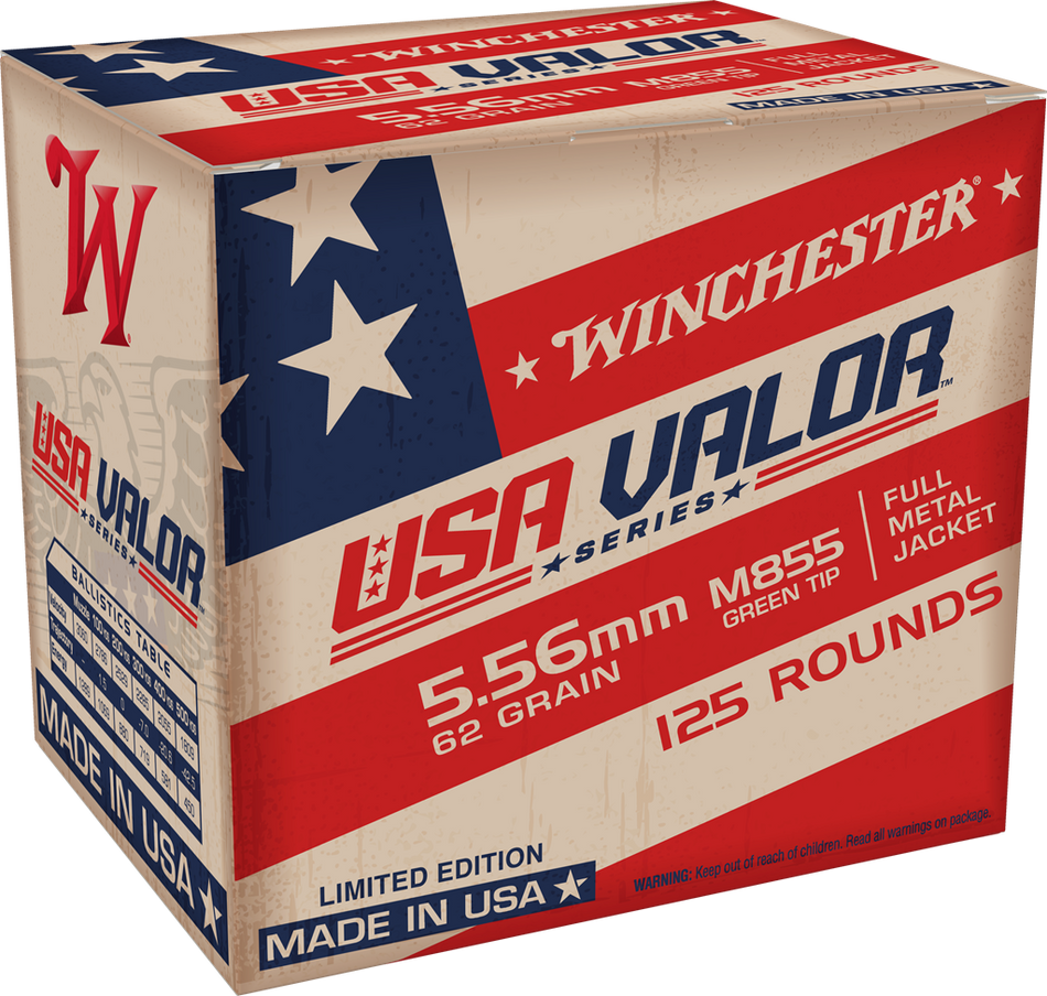 Winchester 5.56x45mm NATO USA Valor 62gr FMJ Ammo - 125 Rounds