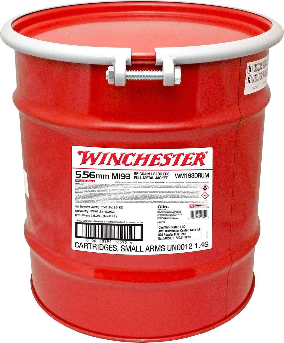 Winchester 5.56x45mm NATO USA M193 Drum 55gr FMJ Ammo