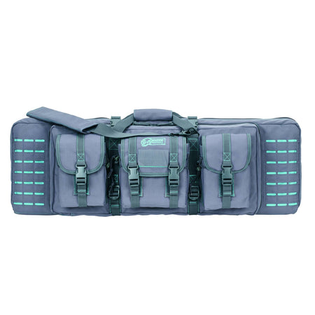 VOODOO TACTICAL 36" PADDED WEAPONS CASE WITH DIE CUT MOLLE (GRAY WITH TEAL STITCHING)