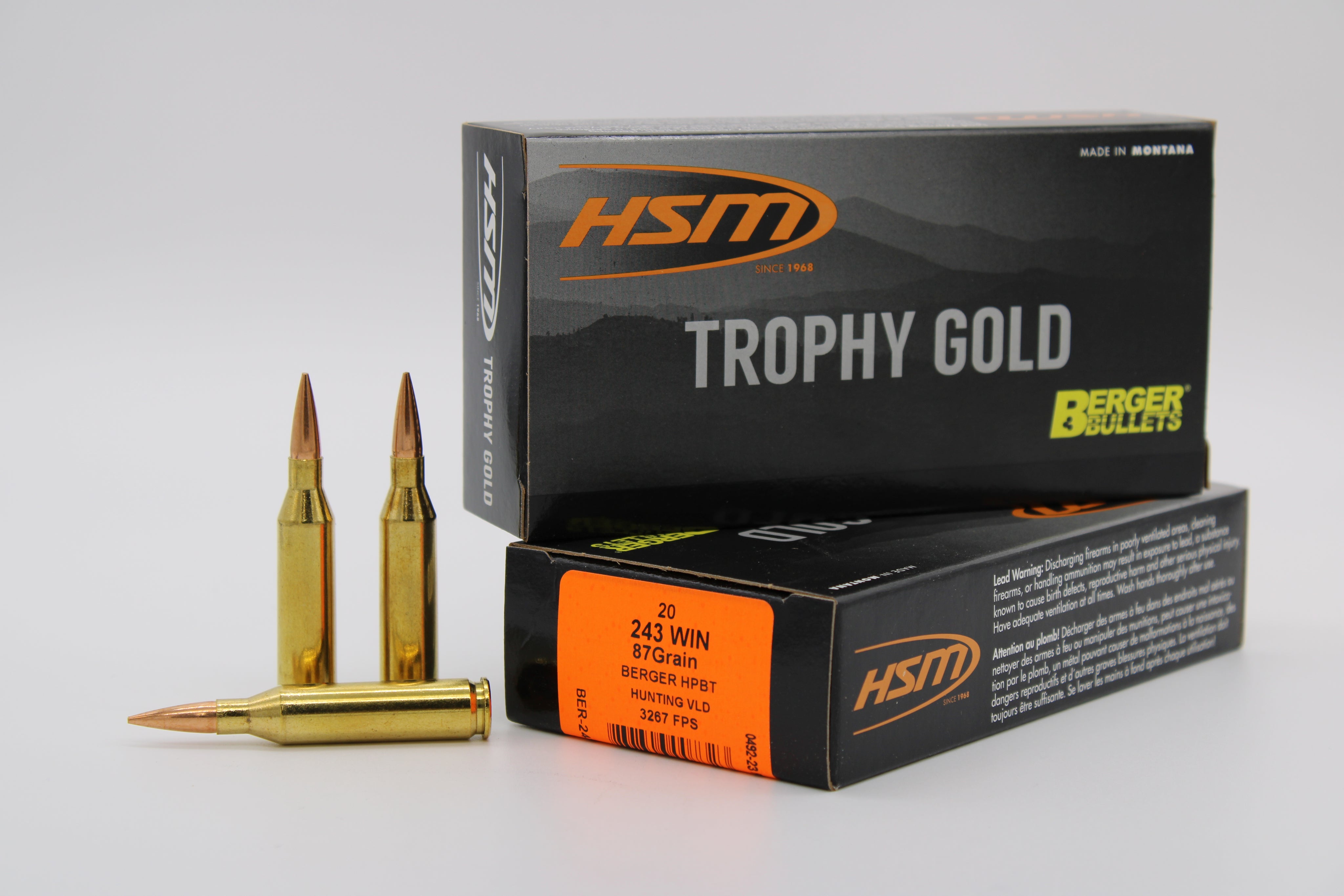 HSM .243 Winchester Trophy Gold 87gr Match Hunting VLD Ammo