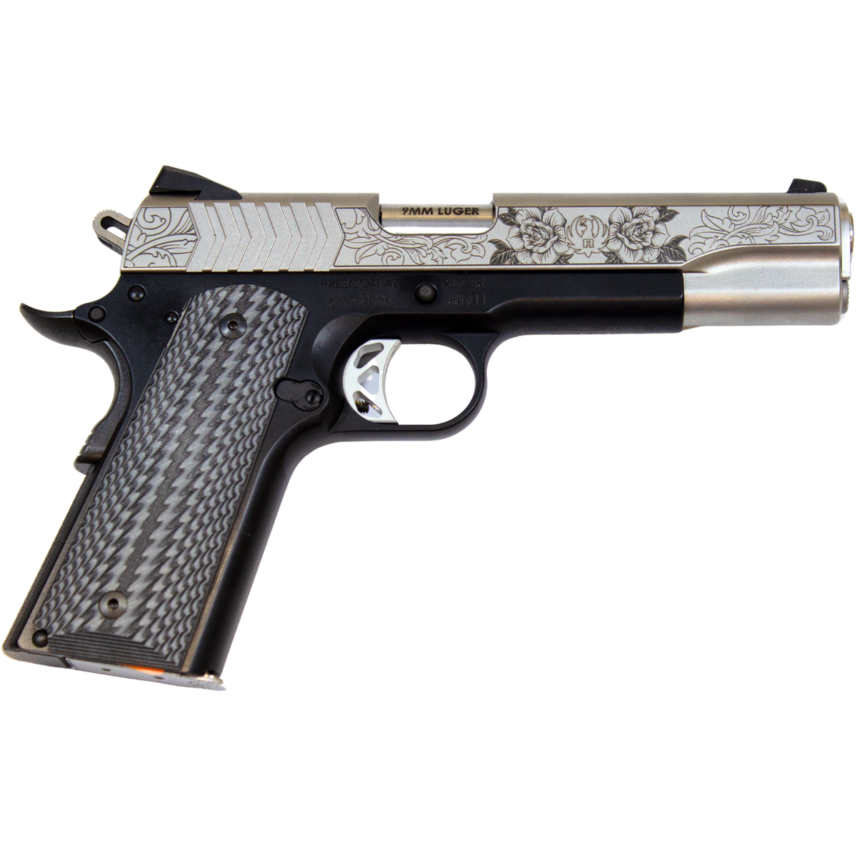 RUGER 1911 DERBY 151 RUN FOR THE ROSES EXCLUSIVE 9MM PISTOL 5" BLK/STS ENGRAVED, 2-9RD MAGS