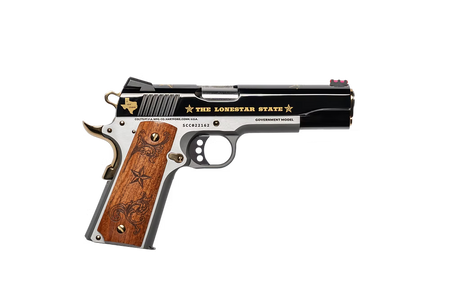 CNC COLT LONESTAR 2 1911 45ACP 5" BLUED W/ GOLD PLATED, TX MESQUITE GRIP 1-7RD