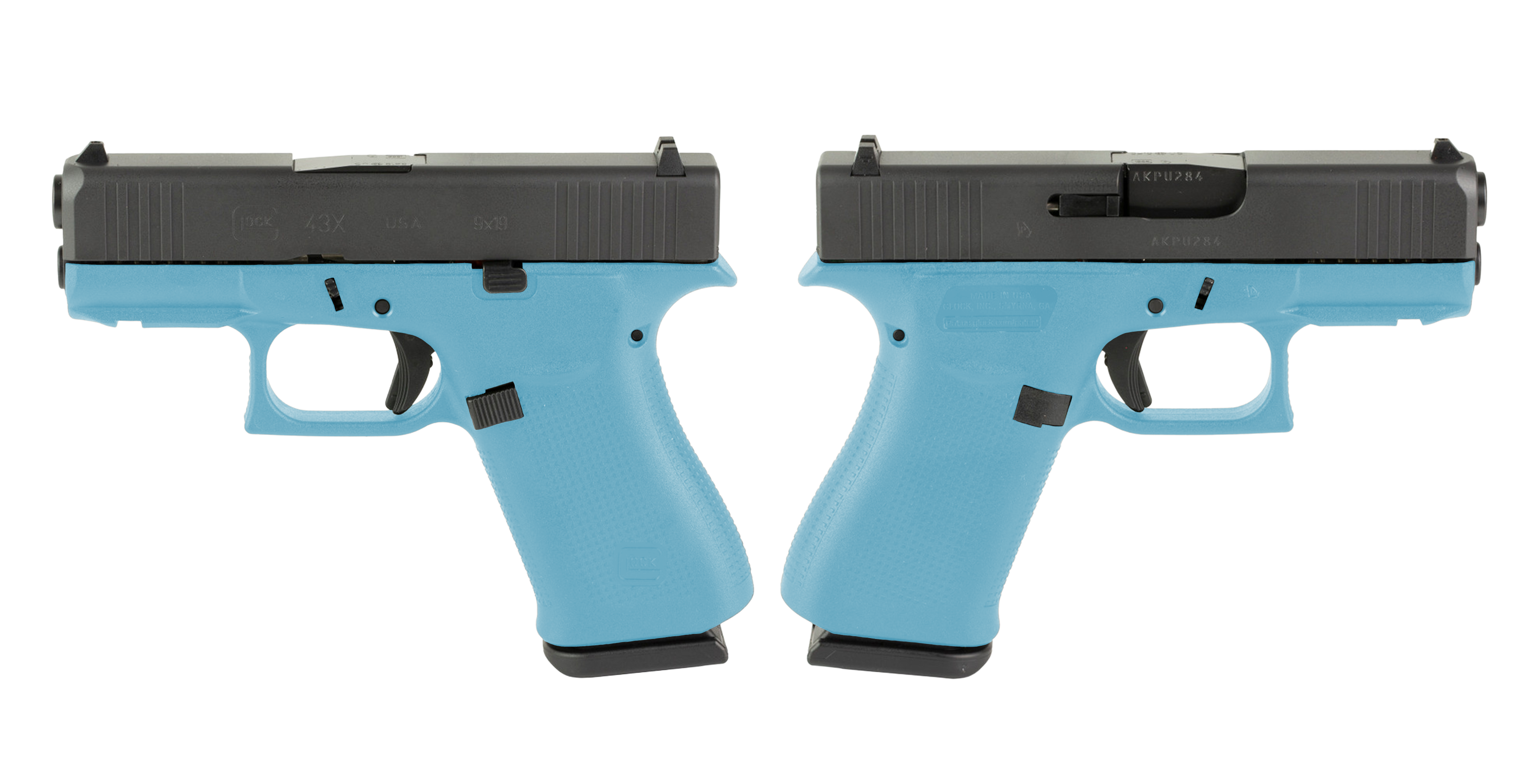 GLOCK G43X 9MM PISTOL 3.41" TIFFANY BLUE NIGHT SIGHTS 2-10RD MAGS