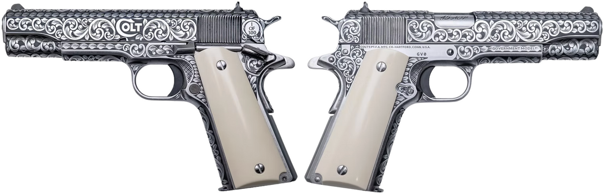 COLT GOVERNMENT 1911 SILVERADO 45ACP PISTOL FULL ENGRAVED/IVORY GRIP 7RD MAGAZINE 1-300 UNITS