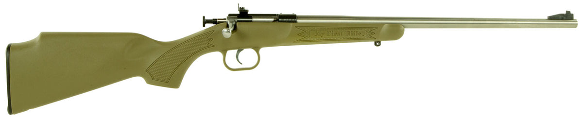 Crickett KSA2243 My First Rifle Youth 22 LR 1rd 16.13" Stainless Steel Barrel, Blued Drilled & Tapped Receiver, Desert Tan w/Webbing Fixed Synthetic Stock, Right Hand