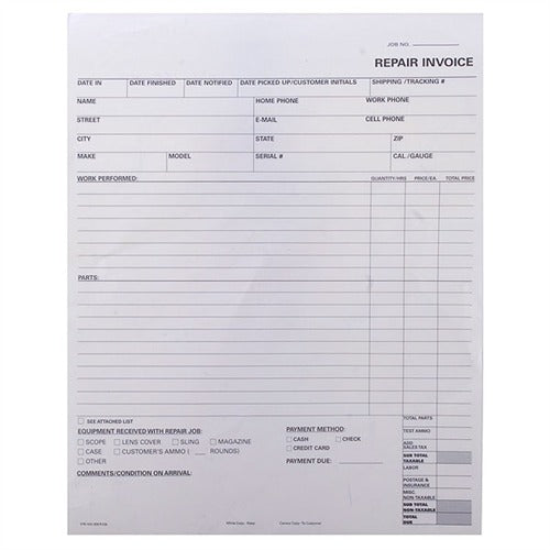 REPAIR LOG INVOICE FORMS, 2-PART, 500 PACK