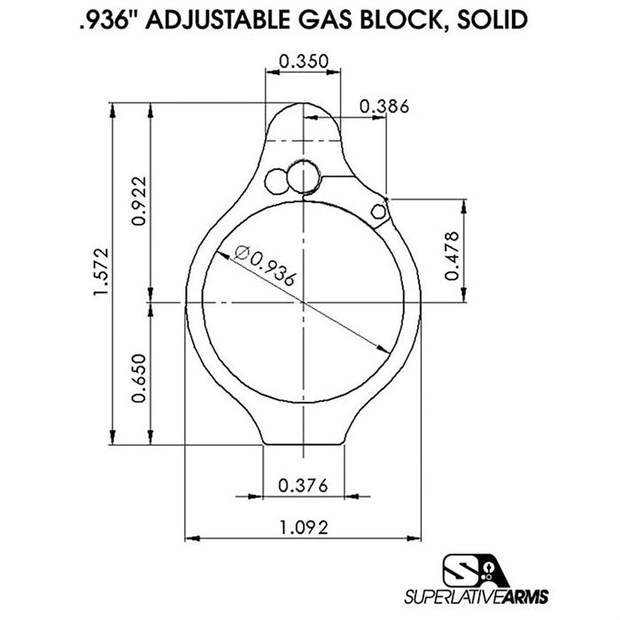 AR-15 SOLID ADJUSTABLE GAS BLOCK 850051342525