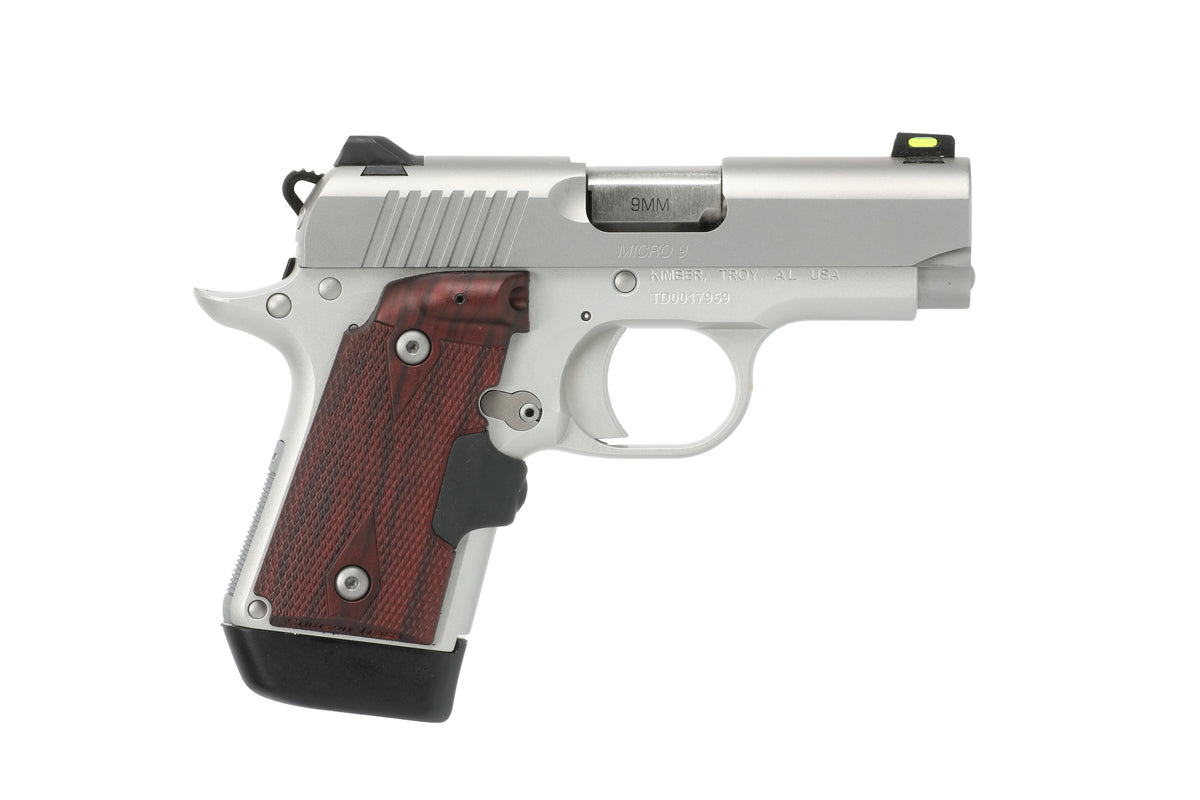 Kimber Mfg.,inc 3700482 Micro 9 Stainless Steel 9mm 7+1 3.15" Satin Silver Slide Rosewood Grip