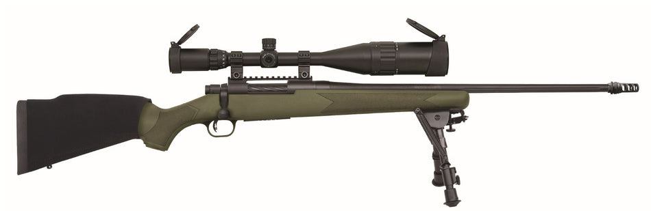 Mossberg 28122 Patriot Night Train 300 Win Mag Caliber with 3+1 Capacity, 24" Barrel, Matte Blued Metal Finish, OD Green Stock Right Hand Includes 6-24x50mm Scope & Bipod