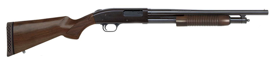 Mossberg 50429 500 Retrograde Full Size 12 Gauge Pump 3" 5+1 18.50" Blued Steel Barrel, Blued Drilled & Tapped Steel Receiver, Fixed Walnut Stock, Ambidextrous