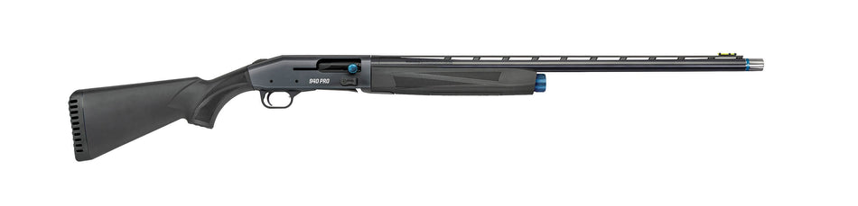 Mossberg 85159 940 Super Bantam Full Size 12 Gauge Semi-Auto 3" 4+1 26" Matte Blued Vent Rib Barrel, Tungsten Gray w/Blue Accents Stainless Steel Receiver, Adjustable Black Synthetic Stock, Right Hand