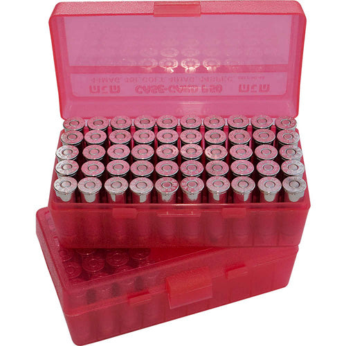 MTM Flip Top Ammo Box 380 ACP 50 Rounds Clear Red