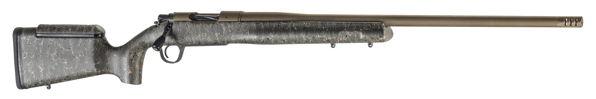 Christensen Arms 8010200900 Mesa Long Range 300 Win Mag 3+1 26" Threaded Barrel, Burnt Bronze Cerakote, Green with Black/Tan Webbing Stock